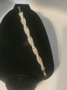 Twisted Silver tone Faux Crystal-Accented Claw clasp Bracelet
